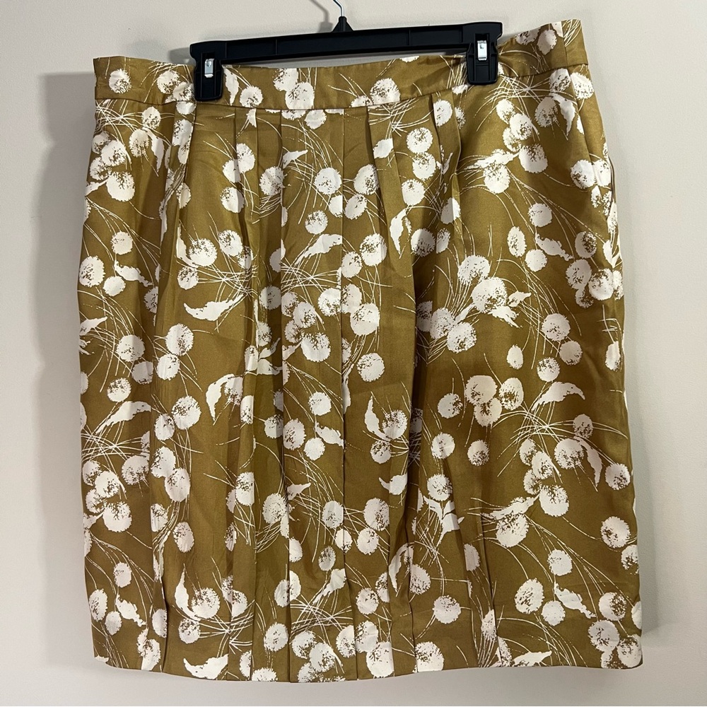 Boden Limited Edition Mustard and White Floral Pleated Silk Skirt - Size 14 EUC - Picture 5 of 8